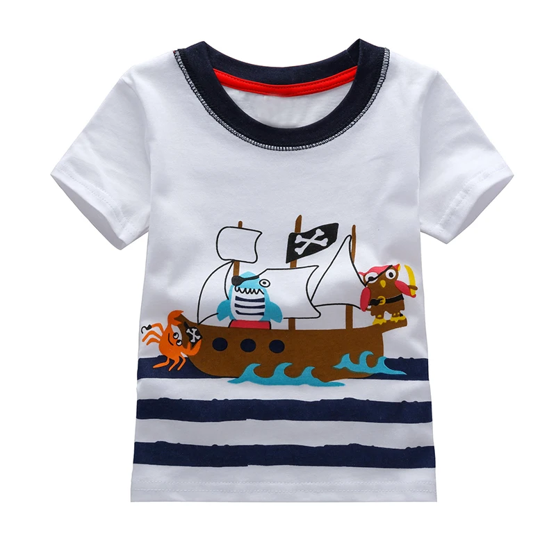 Детская футболка с принтом пиратского корабля полосатая Повседневная коротким