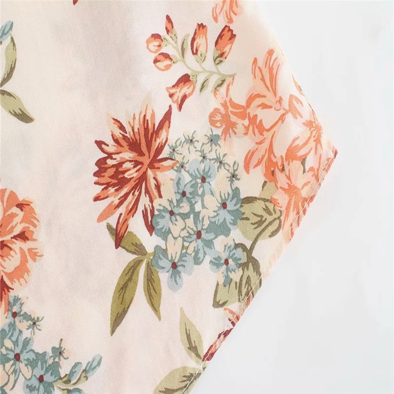 

Za 2021 Elegant Long Woman Dress Short Sleeve Flowers Print Shirt Dress Summer Fashion Patch Pocket Belted Office Lady Dresses