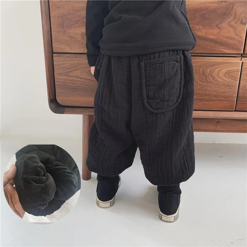 

Children Harem Pant Winter Cotton Knitted Sweatpants Baby Boys Loose And Simple Lantern Pants Girls Casual Velvet Trousers