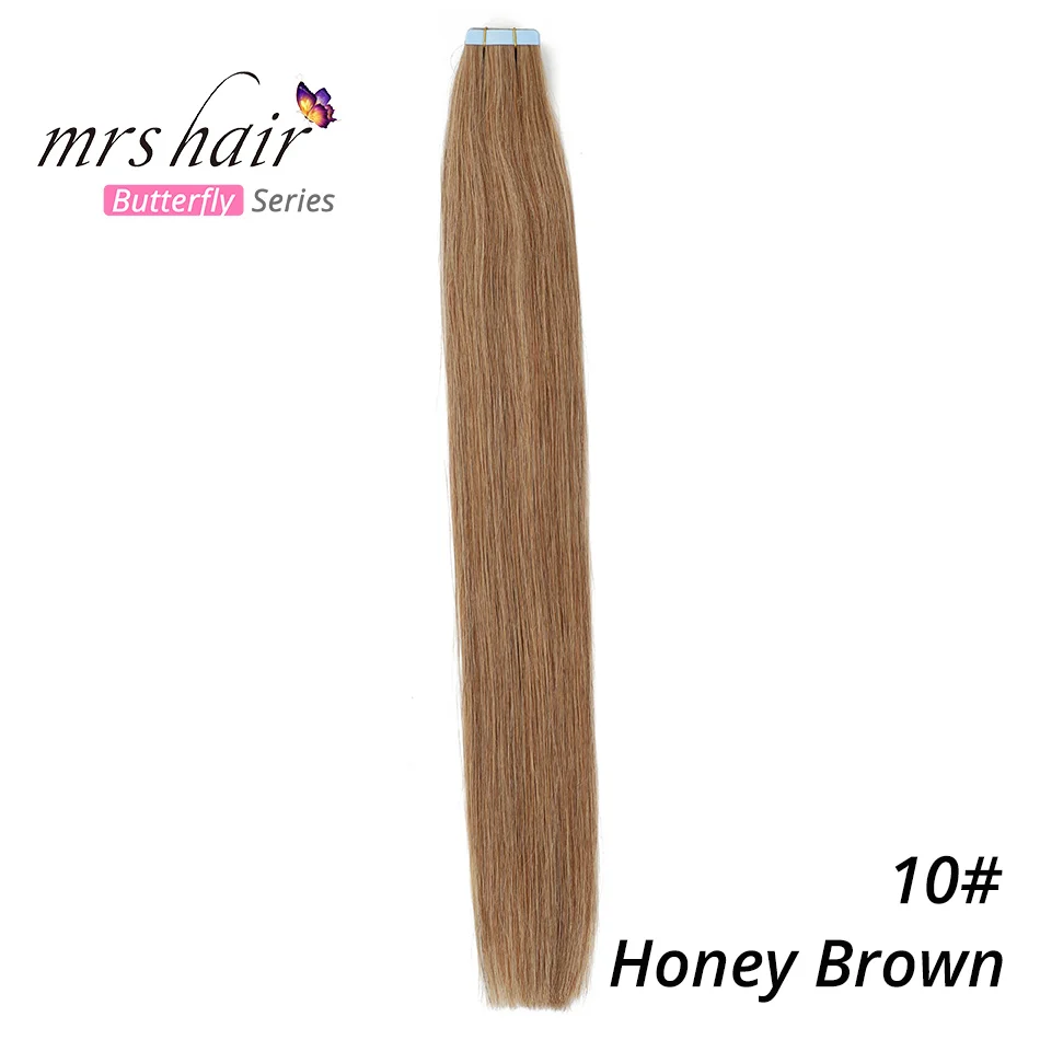 MRSHAIR 6# кожи уток человеческих волос прямой 20 штук ленты в расширение номера Волосы remy двухсторонней ленты для волос 1" 18" 2" 22" 24" - Цвет: #10