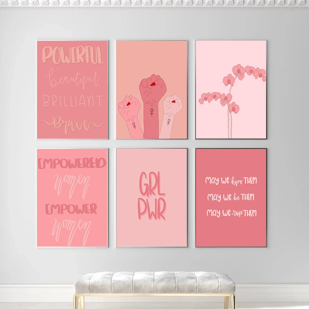 

Feminist Art Prints Blush Pink Powerful Girl Power Quote Wall Poster Teen Girl Dorm Canvas Painting Nordic Modern Home Decor