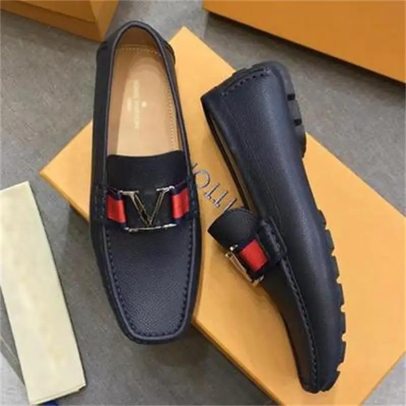 

Men's Shoes Fashion Trend Blue PU Classic Litchi Pattern Square Toe Metal Decoration Comfortable Casual Business Loafers KS048