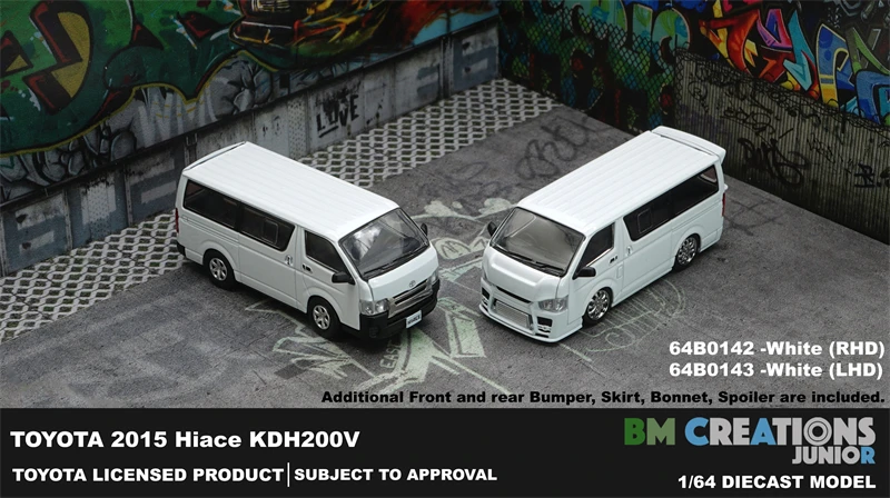 

BM Creations 1:64 Toyota 2015 Hiace Van White LHD/Black RHD Diecast Model Car