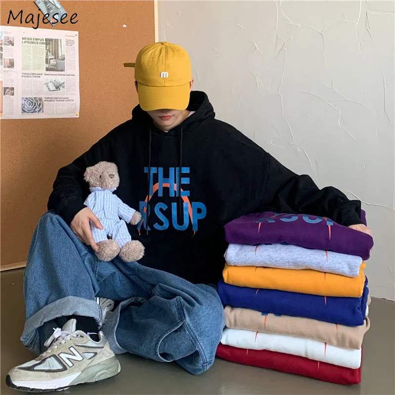 

Men Hoodies Korean Style Oversize All-match Plus Velvet New Couples Leisure Simple Loose Students Casual Fashion Chic Harajuku