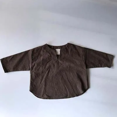 CX33 brown Новинка года; блузка для маленьких мальчиков и девочек в японском и корейском стиле; льняная одежда; Осенняя детская рубашка; одежда - Цвет: CX33 brown
