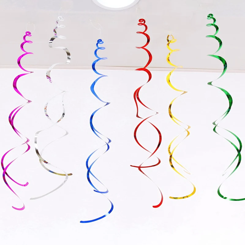 

6pcs Happy Birthday Star Spiral Pendant Ceiling Hanging Garland Swirl Banner For Birthday Party Home Living Room Decoration