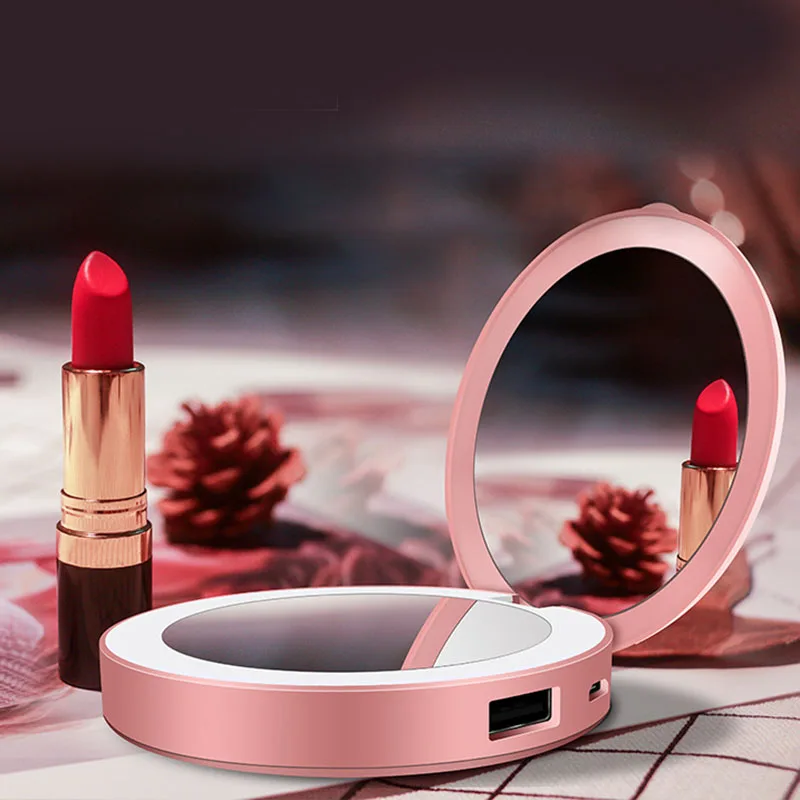 Travel Makeup Mirror 5X/1X Magnification with LED Lights USB Rechargeable Mini Mirrors YUF99 | Красота и здоровье