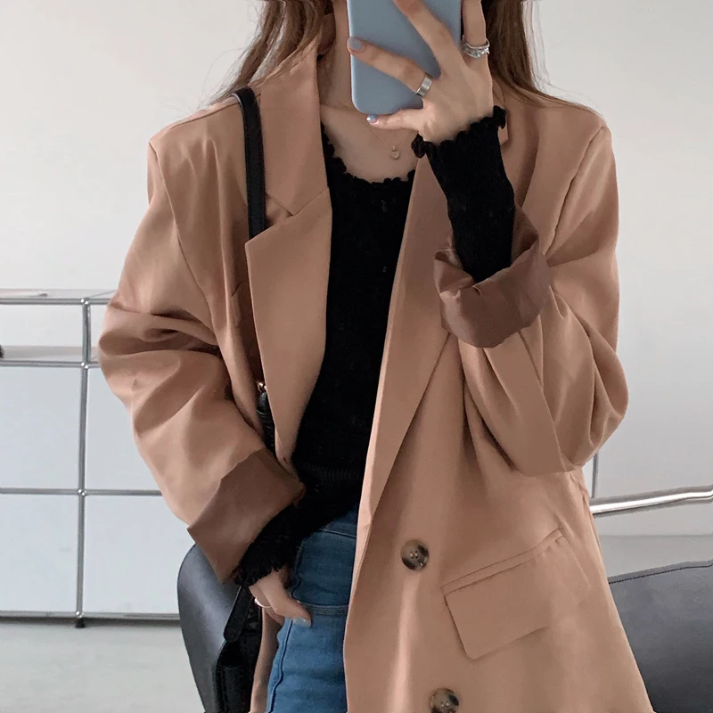 

Autumn Spring Jacket Women Suit Coats Plaid Outwear Casual Korean Version Jackets Simplicity Blazer Solid Color
