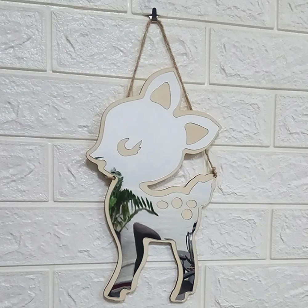 

Children Cartoon Decorative Mirror Bathroom Baby Room Rabbit Star Wood Acrylic Mirror Frame Creative Home Art Wall Decorations