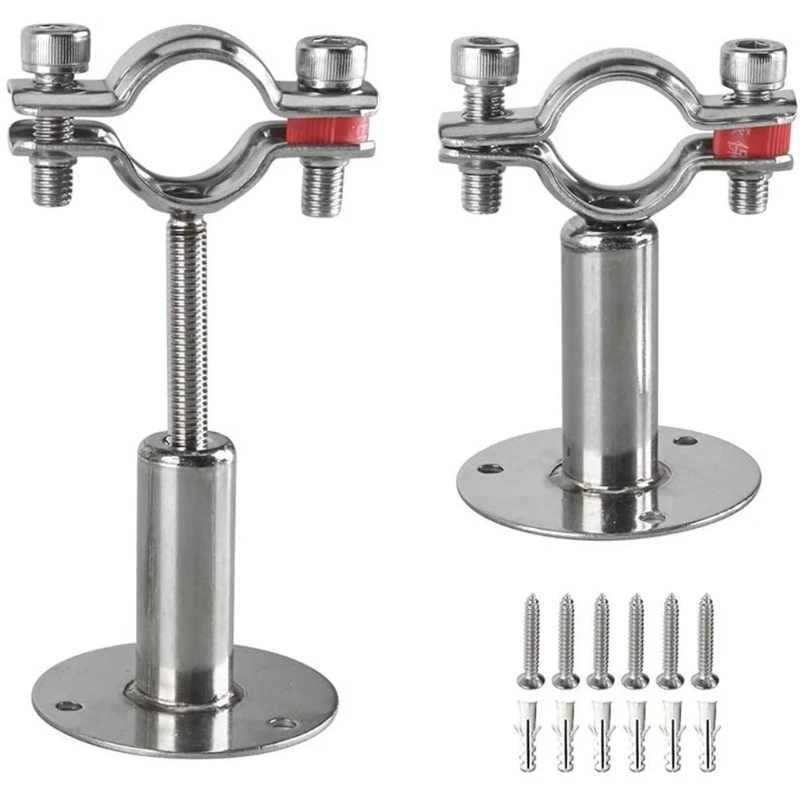 

2 Pieces Wall Mounting Ceiling Mounting Pipe Support Adjustable Pipe Bracket Stainless Steel Pipe Straps for Home DIY N0PA