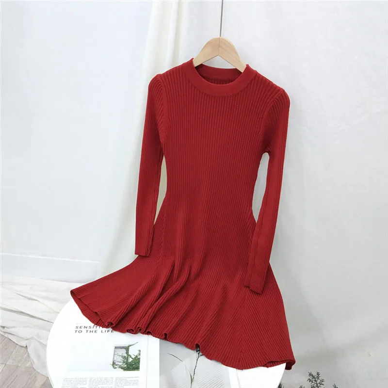 Women Long Sleeve Sweater Dress Women's Irregular Hem Casual Autumn Winter O-neck A Line Short Mini Knitted Dresses | Мать и ребенок