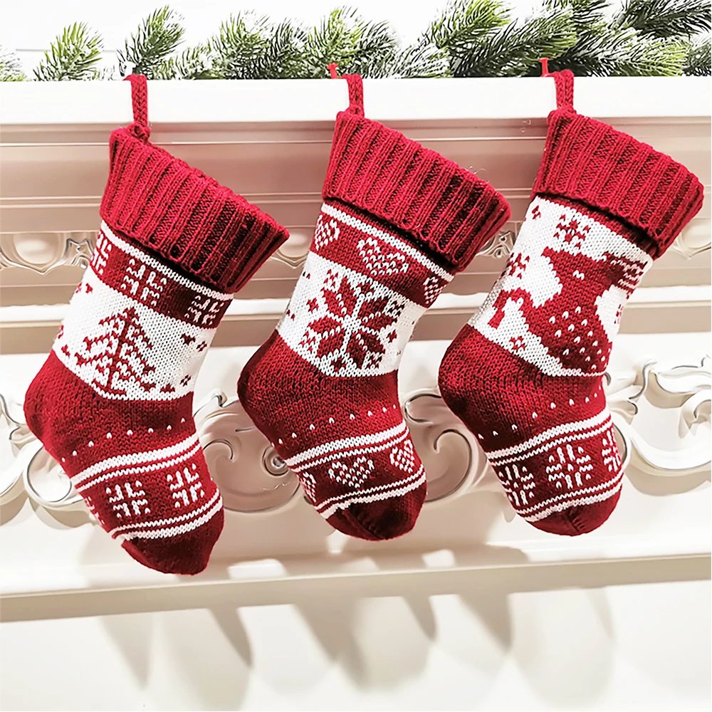 

Лидер продаж 2020, милые рождественские чулки, вязаные подарочные носки, креативный подарок в виде Санта-Клауса, снеговика, украшения для елки