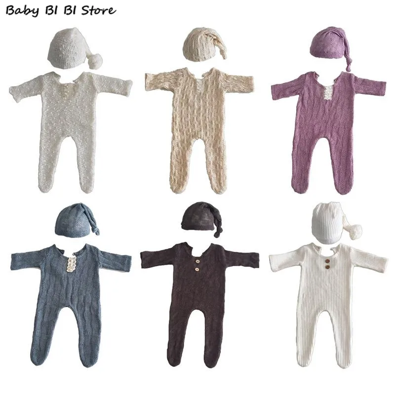 

2Pcs Newborn Photography Props Suit Romper Hat Set Long Sleeve Jumpsuits Outfit
