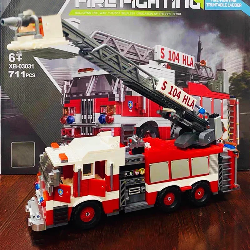 

City Fire Fighting Truck Building Blocks Airport Fire Engine High-altitude Fire Truck Water Fire Tank Brick Model Toys Boy Gift