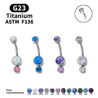 women simple style f136 g23 titanium belly button rings with triple delicate gem opal cz body jewelry navel piercing rings