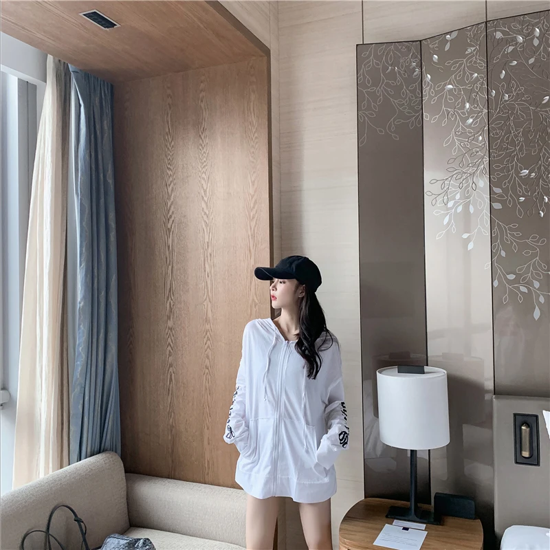 Ulzzang, уличная одежда, толстовки для женщин, осень, свободная мода, Harajuku, с буквенным принтом, с длинным рукавом, с капюшоном, тонкая куртка, топы