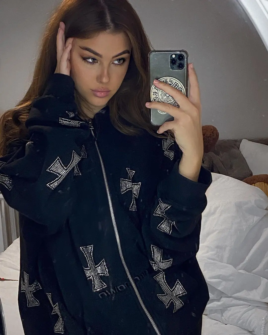 Hip Hop Hoodie Sweatshirt Korean Fashion Punk Grunge Sport Coat Rhinestone Gothic Long Sleeve Women Zip Hoodie Y2k Jacket