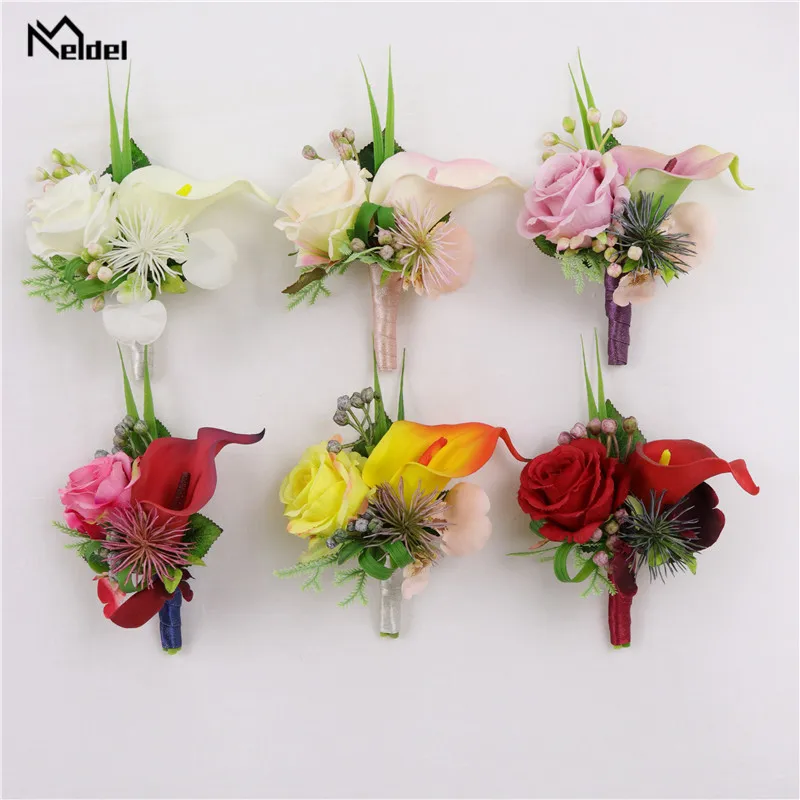 Мелдель Роза Калла цветок лилии Свадебный бутоньерка Искусственный шелк