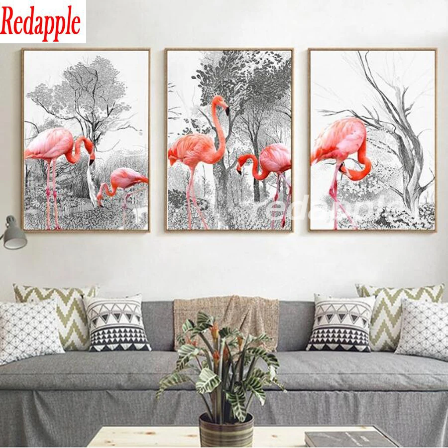 Полный квадратный круглый бриллиант черный и белый лес Розовый фламинго 5D DIY