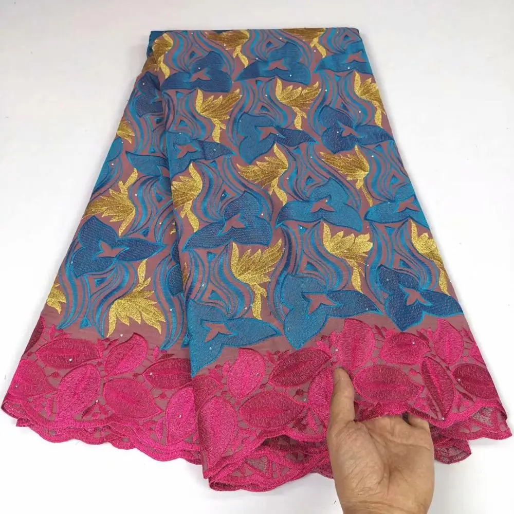 

Новейшая Африканская Хлопковая кружевная ткань 2021, нигерийская ткань для вышивки «сделай сам», швейцарская Ткань для шитья YCH62