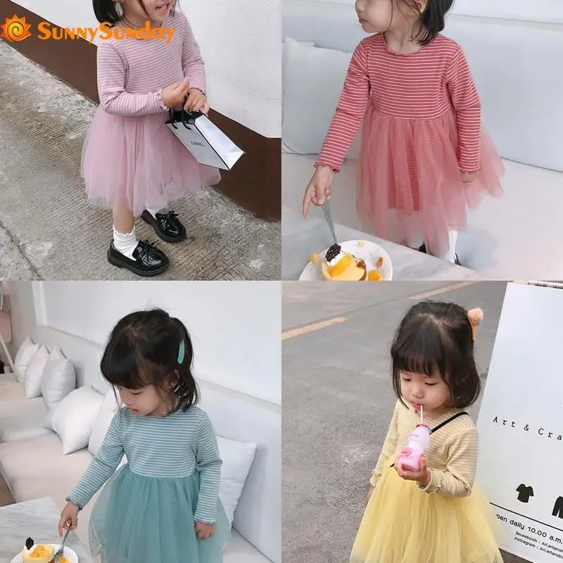 2020 Girls Summer Dress Dresses For Lace Style 12M-7T Long Sleeves Cute Striped Kid Wedding Princess | Детская одежда и обувь