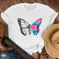 cartoon butterfly floral elegant t shirt women summer casual tshirts tees harajuku graphic tops short sleeve female t shirt