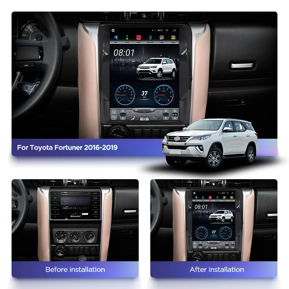 Мультимедийный видеоплеер для Toyota FORTUNER 12 1 9 с вертикальным экраном 2016 дюйма 4G Lte 32G
