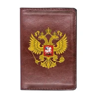 high quality leather vintage russian eagle printing travel passport cover id credit card case