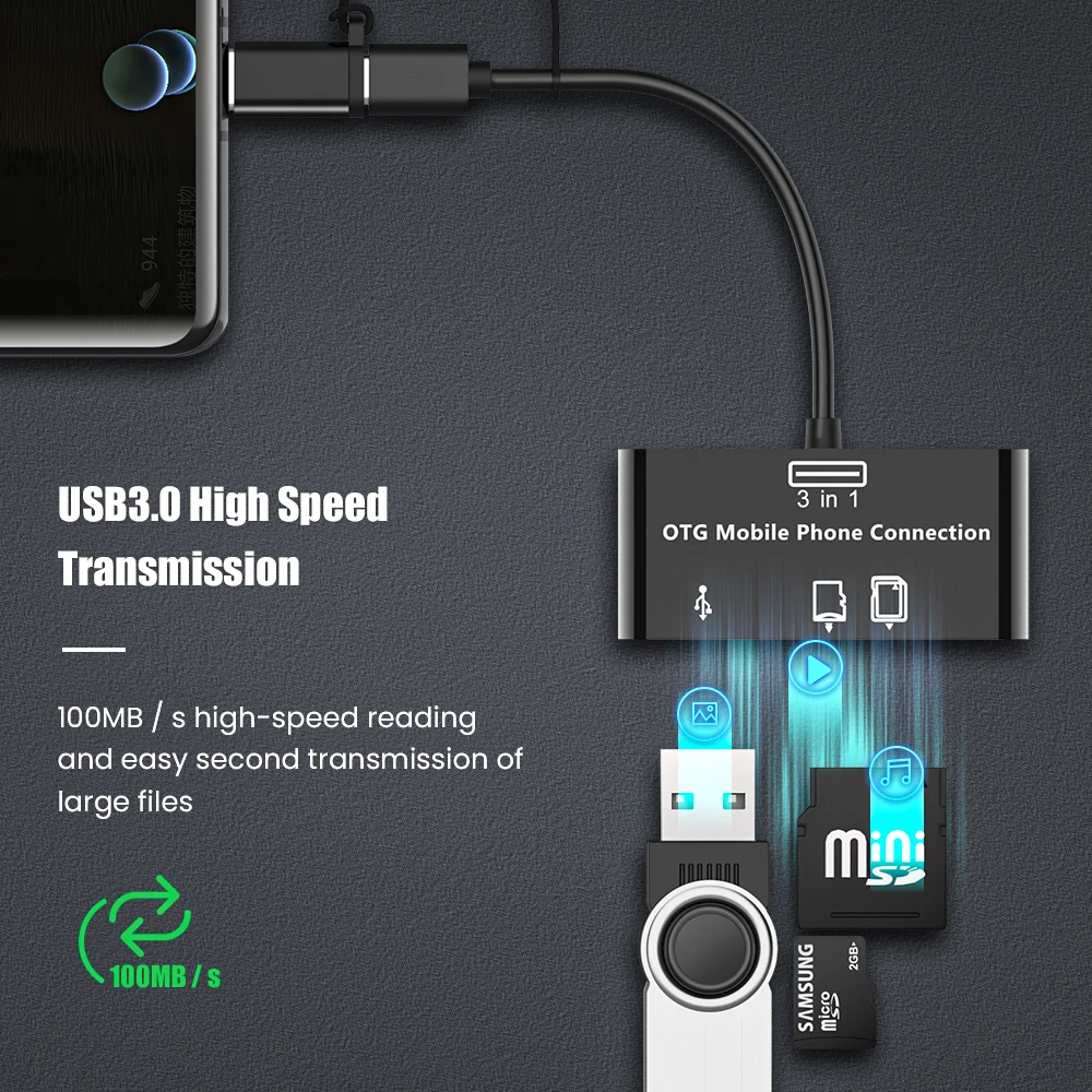 3в1 концентратор Многофункциональный usb-хаб кард-ридер TF/SD/U диск/мобильный