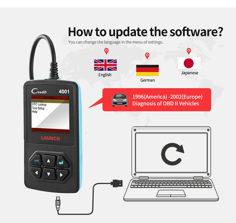 Launch CReader 4001 OBD OBD2 сканер DIY Автомобильный считыватель кодов CR4001 OBDII диагностический инструмент Бесплатное обновление X431 Creader V+ as autel AL319