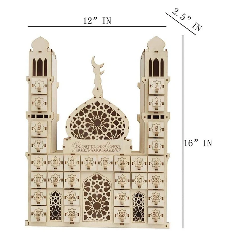 

Eid Mubarak Countdown Calendar DIY Wood Ramadan Decoration Wooden Small Candy Gift Drawer for Home Party Decoration
