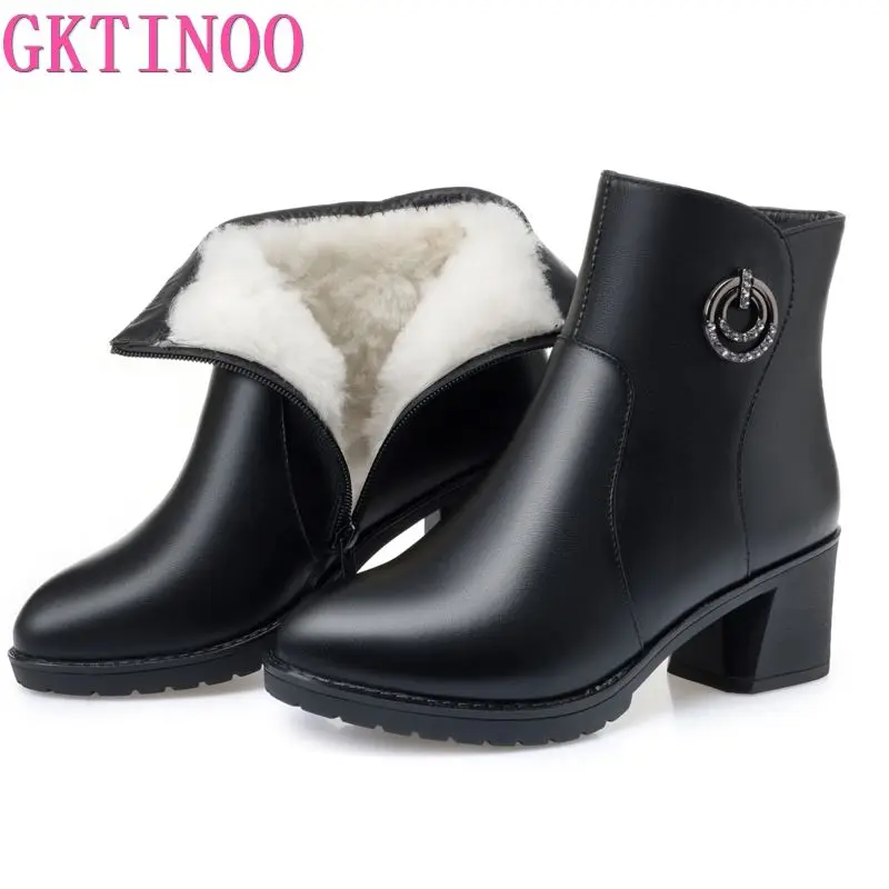 GKTINOO/модные теплые шерстяные зимние ботинки женские ботинки г. Новая обувь из натуральной кожи женские ботильоны ботинки на Высоком толстом каблуке