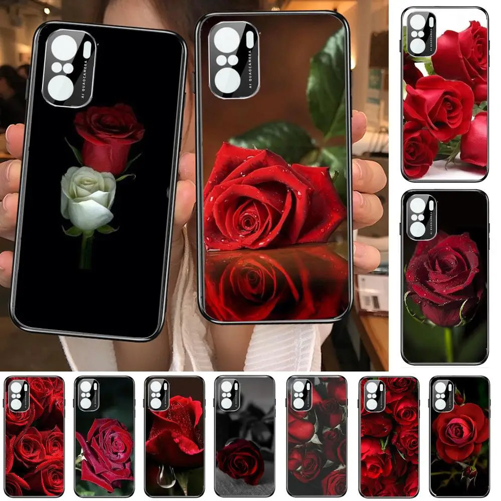 

Roses, pattern, floral pattern Phone Case For xiaomi redmi POCO F1 F2 F3 X3 Pro M3 9C 10T Lite NFC Anime Black Cover Silicone Ba