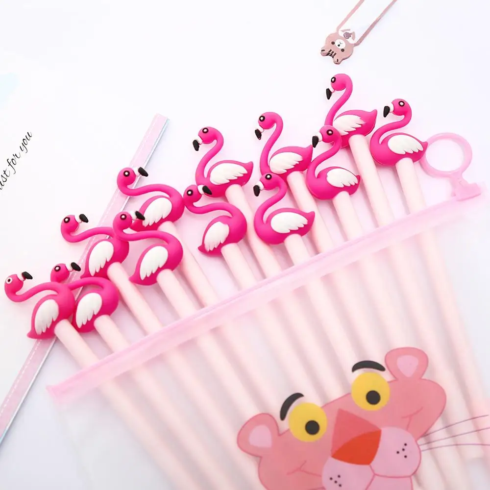 12 шт./компл. в Корейском стиле Kawaii Фламинго гелевые ручки цвет: черный Синий Милая