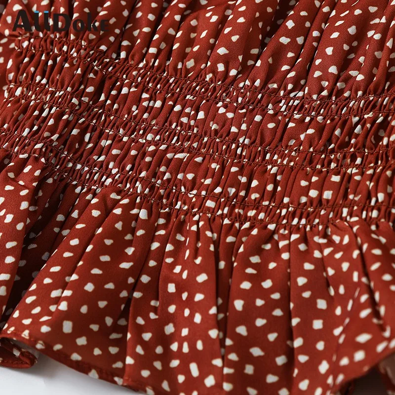 

ALLDOKE summer polka dot shirt women vintage square collar lantern sleeve blouse female femininas blusas tops