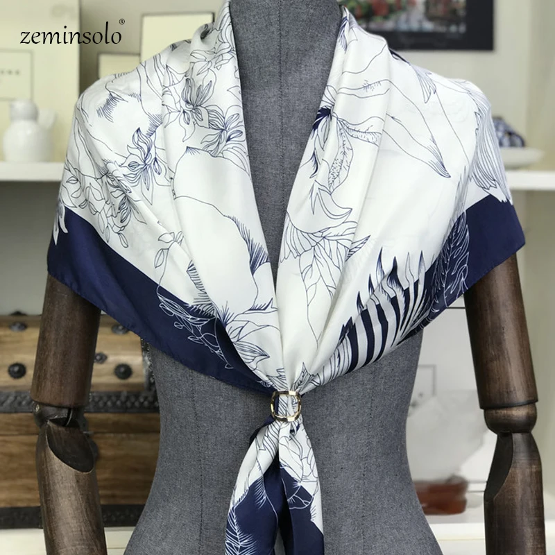 

Женский шёлковый шарф с цветочным принтом, 90x90 см