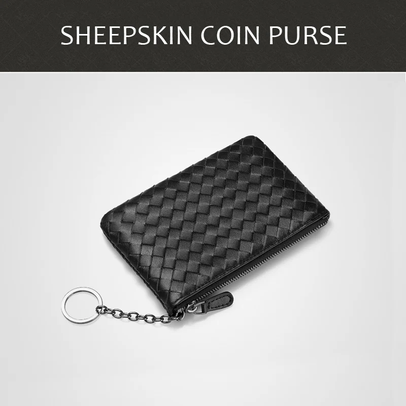 

Sheepskin Knitted Key Bag Zipper Zero Purse Ladies Short Wallet Real Leather Handset With Coin Bag Credit ID Business Bank Card