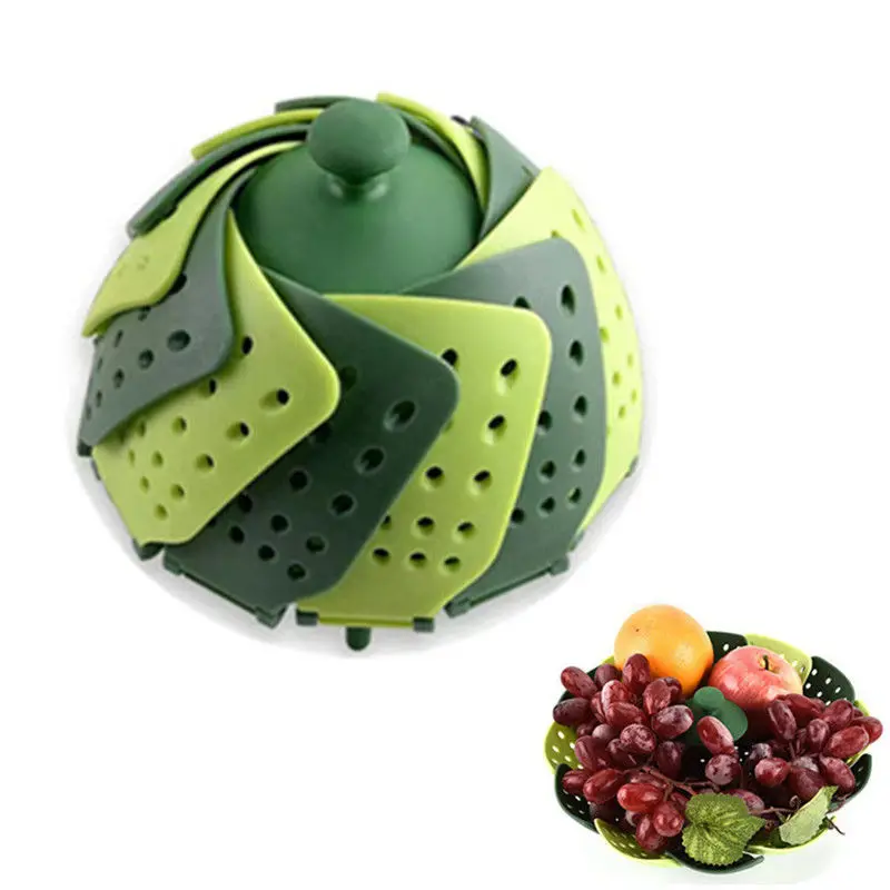 

Multifunctional Folding Steamer Silicone Fruit Vegetable Draining Basket Telescopic Rack Creative Folding Tray Grid Storage Box
