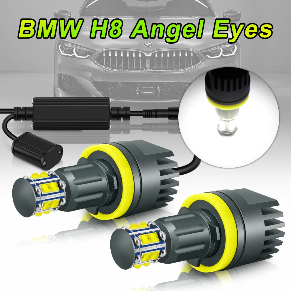 

2Pcs H8 LED Angel Eye Halo Ring Canbus Error Free 6000K 4800LM Fog Lights H8 Headlamps For BMW E60 E61 E63 E90 E92 E93 X5 X6