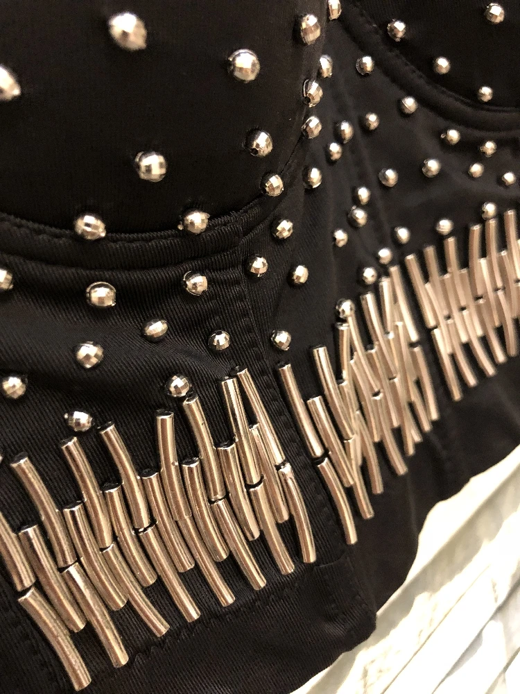 Женский топ бюстье из серебра 2019 пробы со стальными бусинами|Топы| |