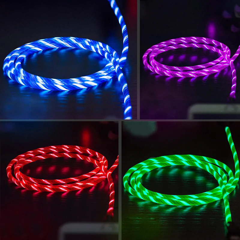 2.4A LED Flow Streamer Micro USB зарядный кабель Type c для Huawei Mate 10 20 P8 Y6 Y7 Y9 Pro 2018 P Smart 2019 провод