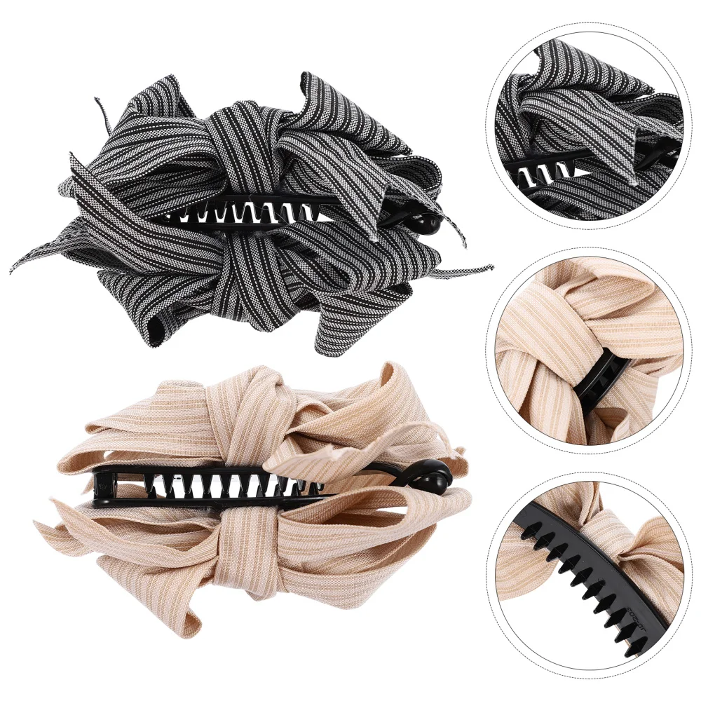 

2pcs Elegant Hair Clips Striped Bowknot Hair Clips Design Hairpins