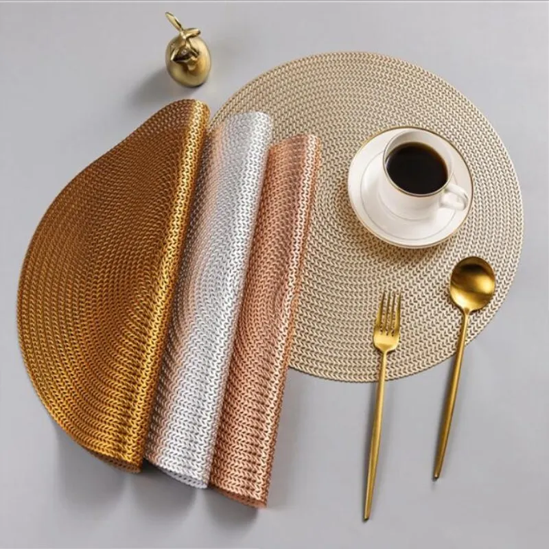

6/4PCS Leaf Placemats Restaurant Round Environmental Friendly PVC Hollow Meal Mat Anti-hot Dining Table Line Mat Steak Plate Pad