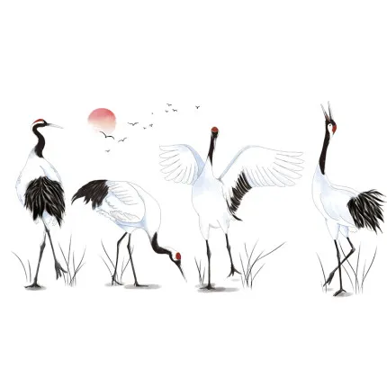 

3D Wall Stickers Living Room TV Background Wall Decoration Creative Chinese Style Wallpaper Red-crowned Crane Office Wall Decals