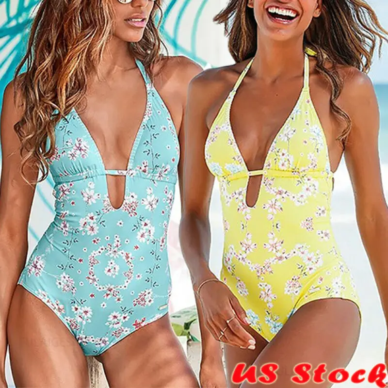 Женский цельный купальный костюм с тропическим принтом закрытый большого