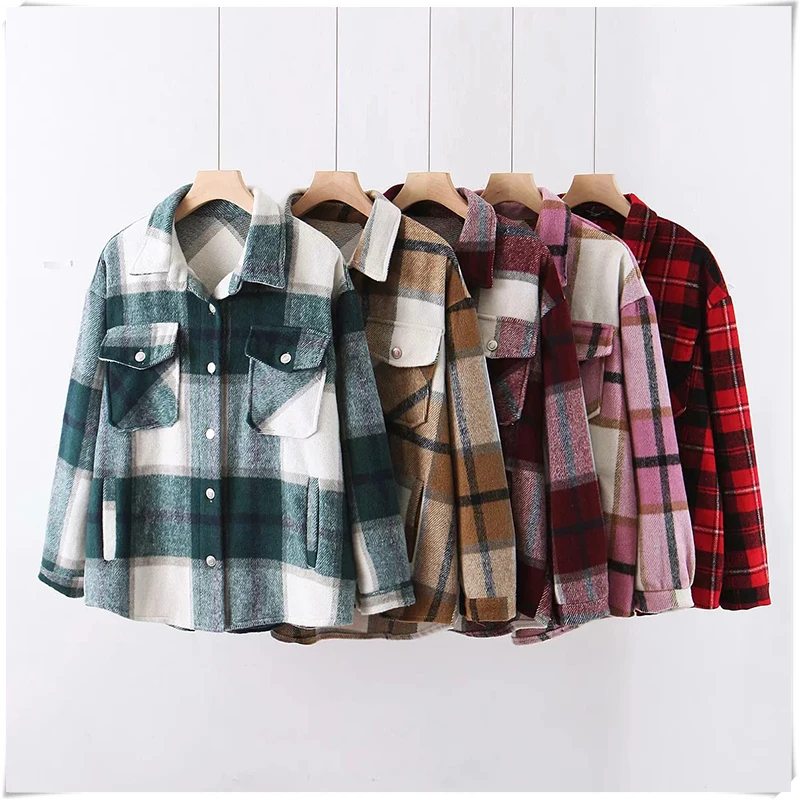

Streetwear Loose Jacket Women Vintage Plaid Single Breasted Over Jacket For Ladies Casual Long Sleeve Harajuku Korean Outwear