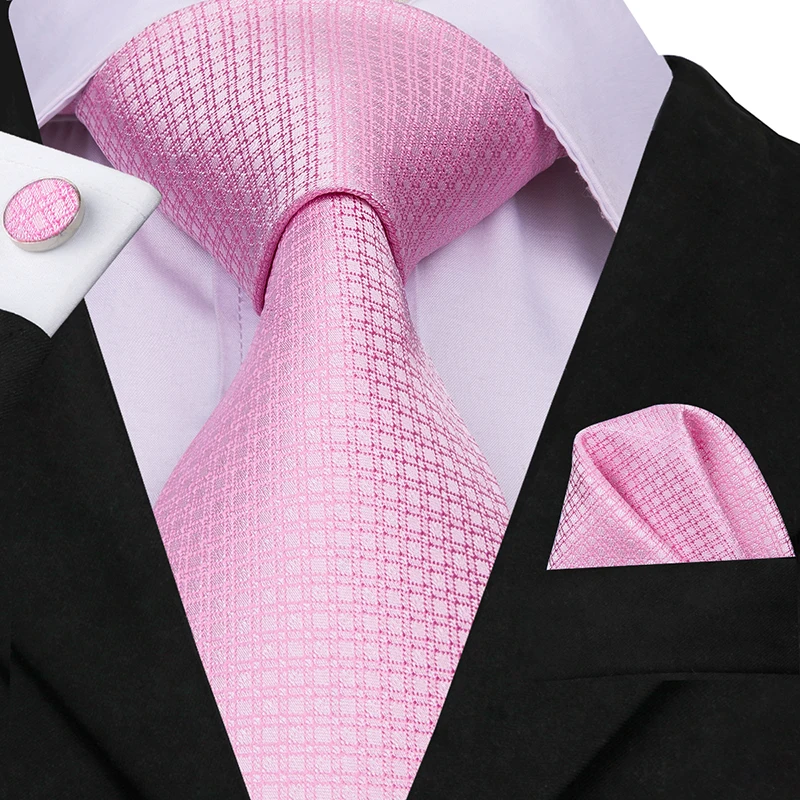 C-3032 Hi-Tie шелк классический мужской свадебный коралловый розовый красный персиковый галстук карманные Квадратные Запонки Набор галстуки с розами для мужчин одноцветные Галстуки Пейсли - Цвет: C-3032