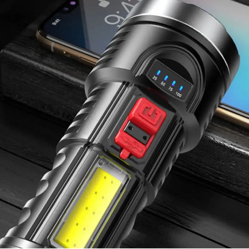 

XANES 4-Modes Long Throw LED Flashlight With COB Sidelight Portable LED Torch Hunting Fishing Lantern Spotlight Emergency Lamp