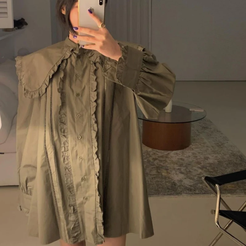 

RUGOD 2021 Loose stitching doll collar shirt with wooden ears