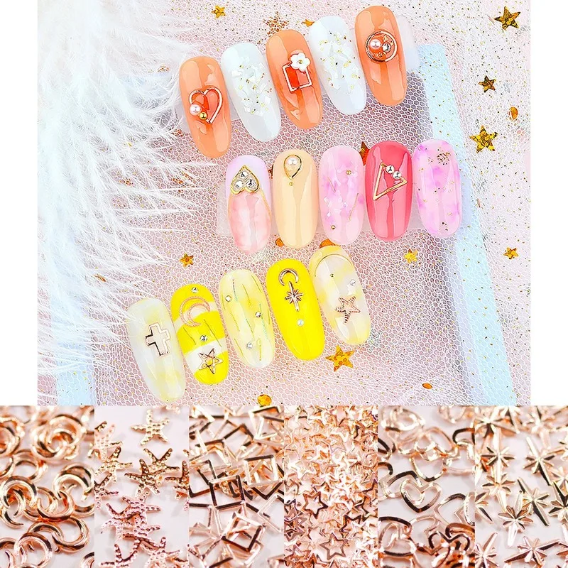 

1000pcs / Pack of Multi-size Nail Hollow Patches Metal Rose Gold Star Moon Rivet Nail Jewelry DIY Nail Accessories